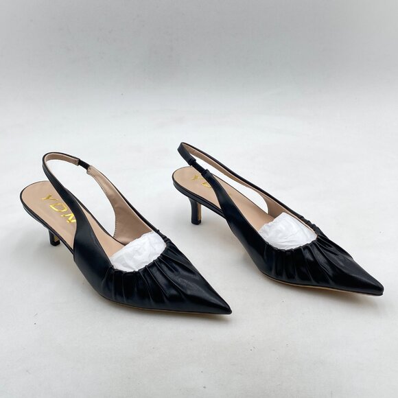 YDN Black Dressy Slip on Elastic Pumps Pointed Toe Slingback Mid Heels Shoes - Picture 4 of 8